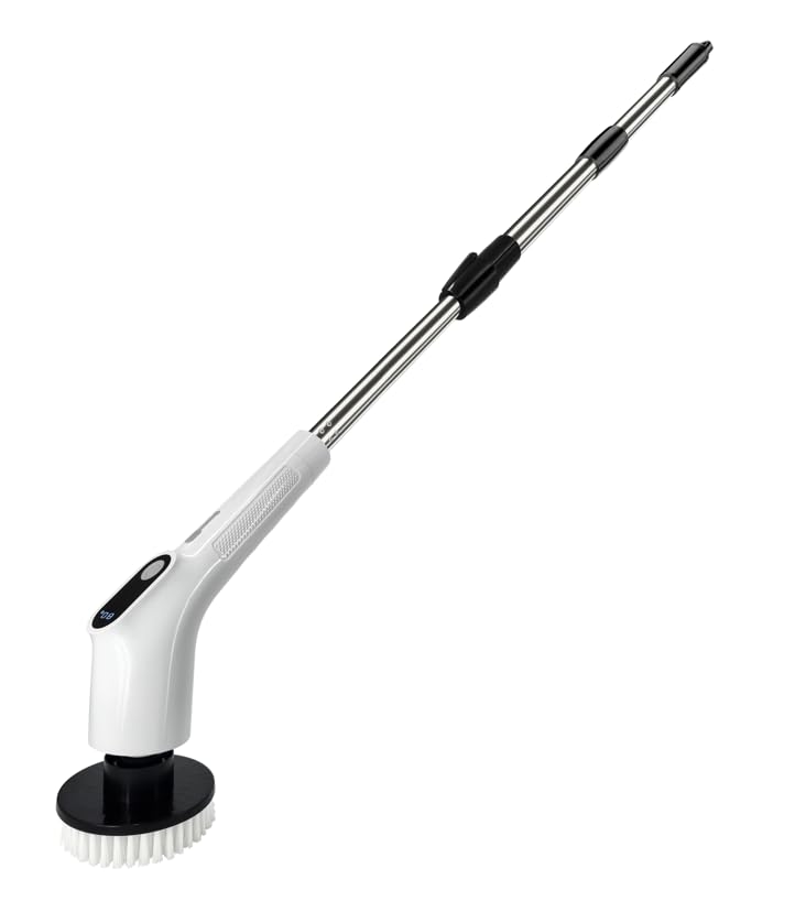 Fixmバスポリッシャー 電動お掃除ブラシ IPX7防水 11つ取り替えブラシ付き デッキブラシ ポリッシャー 4000mAh大容量 USB C充電式 90-180分間連続使用可能 操作便利 風呂 浴室 トイレ掃除 床 浴槽磨き 窓 壁 玄関 車 年末掃除 収納袋付き コードレス 軽量 母の日 プレゼント（白）