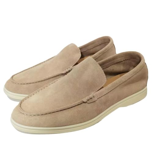 NUHEEL Men's Slip-On Loafers Summer Casual Boat Shoes Slipper for Men – Lightweight, Comfortable & Breathable Flat Loafer Slip-Ons Moccasins Driving Walking Shoes Oxford Shoes Apricot, 10