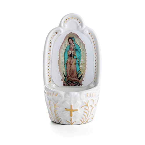 KOMI Porcelain Catholic Holy Water Font Our Lady of Guadalupe Holy Water Font for Entrance of Home Church Wall Hanging Decor Gift for First Communion Confirmation Housewarming Catholic Christmas Gifts