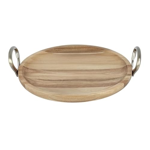 Plat rond en bois d'acacia Olympia avec poignées robustes pour table chic