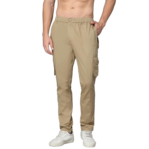 Image of SAPPER Regular Fit Cotton Cargo Pants for Men| Utility Pockets with Zippers| Elasticated Waistband with Belt Loops & Internal Drawcords| Also Available in Plus Sizes | L to 5XL