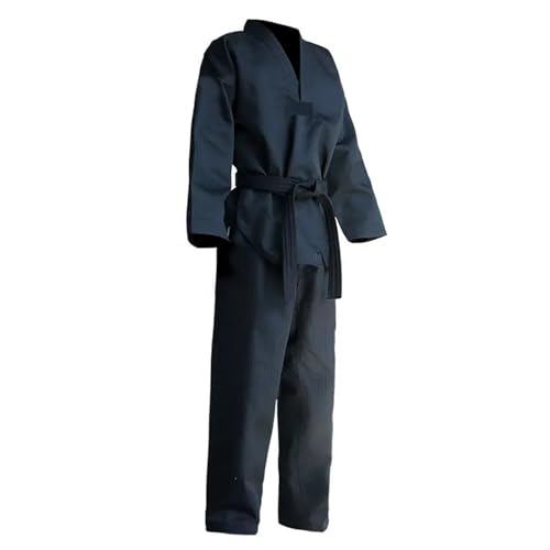 LCKKJHG Uniforme de Taekwondo for Adultos, niños, Hombres y Mujeres, Color Blanco y Negro, Conjunto de Ropa de dobok de algodón, Trajes de Karate con cinturón(XS-130CM)