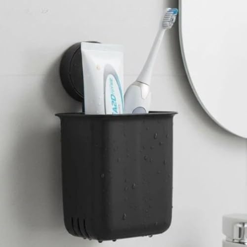 Image of SHALVI Plastic Toothbrush Holders for Bathroom | Wall Mounted Toothbrush Holder | Toothbrush Holders for Toothbrushes | Bathroom Shelf for Wall (2 Toothbrush Holder - Black)