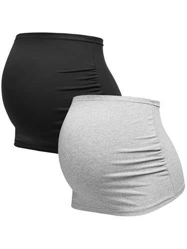 Herzmutter Banda Faja Premama - Bandas de Maternidad del Vientre - 2 Partes - algodón - Banda Abdominal de Apoyo para el Embarazo - 6000 (Negro/Gris, M)