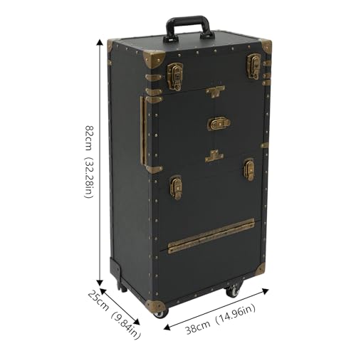 Image of Professional Hairdressing Case, Rolling Hairdressing Tool Box, Multi-functional Cosmetic Trolley with Combination Locks and Keys, Makeup Train Case for Salon Makeup Beauty (Black)