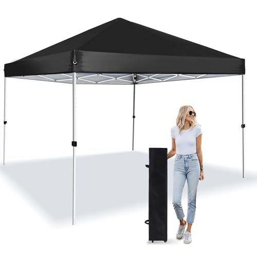 LANMOUNTAIN Pop Up Canopy 8X8 FT Portable Sun Instant Shelter w/Backpack Bag Waterproof Adjustable Straight Leg Heights Canopies Outdoor Tents for Parties Camping Commercial Event Black