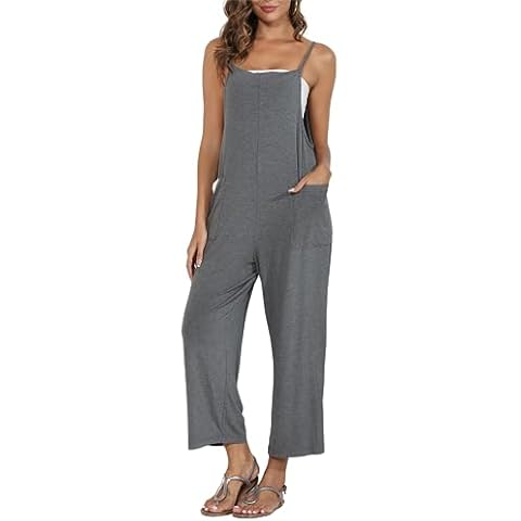 BUENOS NINOS Black jumpsuit for Women Overalls Women Casual Long Bib Pants Rompers with Pockets Deep Grey XL Cover