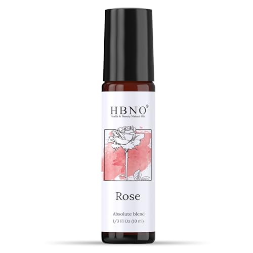 HBNO Turkish Rose Oil Roll-On - 1/3 oz (10 ml) Travel Size - Rose and MCT Oils - Perfect for traveling, Aromatherapy, massage, perfumes, moisturizer