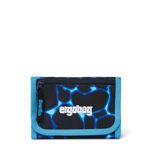 ergobag Brustbeutel Kleingeldfach, mit Sichtfenster, Geldbeutel für Kinder, zum Umhängen, mit Klettverschluss Bärassic Garden - Hellblau