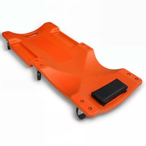 Magshion Mechanic Creeper with Padded Headrest and Tool Tray, 330 lbs Capacity Rolling Garage Shop Creeper with 6 Wheels, Lightweight and Portable Automotive Creeper (Orange)