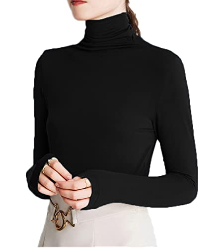 Womens Soft Cotton Long Sleeve Mock Turtleneck Shirts Tops Stretch Underscrubs Layer Tee Tops