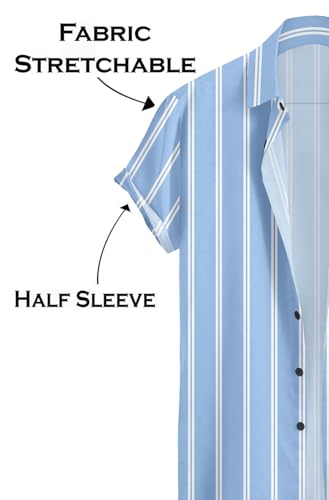 Image of Vertical Striped Short Sleeve Casual Shirt for Men, Stratchable 100% Spandex Material,Black and White