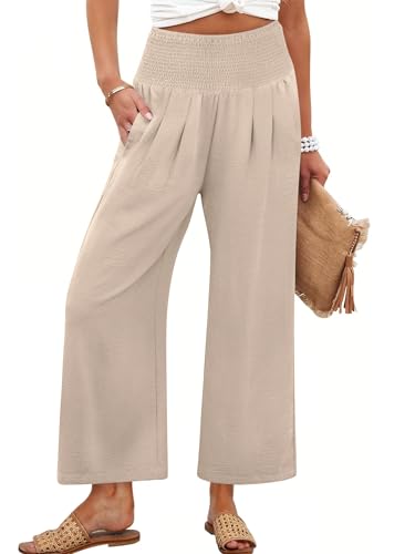 Image of ANRABESS Womens Wide Leg Palazzo Pants with Pockets | Lightweight Breathable High Waisted Pants, Beach Vacation Flowy, Lounge & Casual Summer Trousers