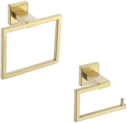 KES Bathroom Accessories Set Toilet Paper Holder Towel Ring SUS304 Stainless Steel Rustproof 2-Piece Modern Wall Mount Brushed Gold Finish, LA24BZ-21