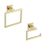 KES Bathroom Accessories Set Toilet Paper Holder Towel Ring SUS304 Stainless Steel Rustproof 2-Piece Modern Wall Mount Brushed Gold Finish, LA24BZ-21