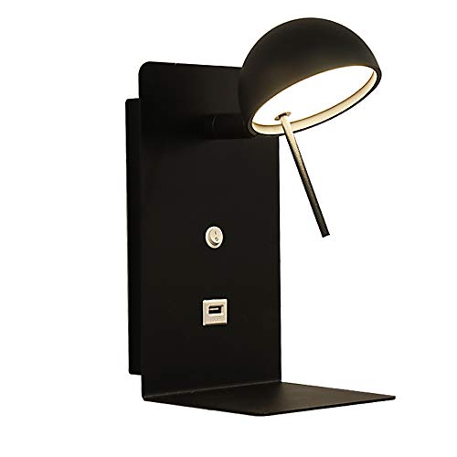 Applique murale LED nordique 5W AMUCK noire avec port USB pour chambre et chevet