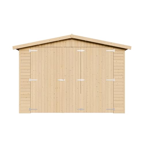 Holzgarage - Abstellraum mit Fenstern- H222x616x324 cm /18 m2 - Plattenkonstruktion aus Naturholz - Gartenwerkstatt - Auto- und Geräteschuppen -TIMBELA M102