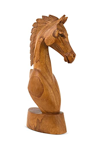 Estatua de Cabeza de Caballo Tallada en Madera 8" miniatura 4