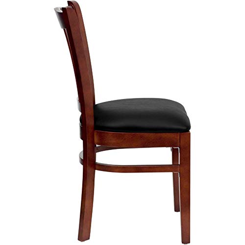 Image of Flash Furniture 4 Pack HERCULES Series Vertical Slat Back Mahogany Wood Restaurant Chair - Black Vinyl Seat