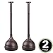 mDesign Plastic Toilet Plunger with Lift & Lock Cover Set, Compact Discreet Freestanding Storage Caddy Holder for Bathroom, Powder Room, Modern Design - Heavy Duty - Hyde Collection, 2 Pack, Bronze