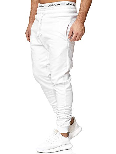 OneRedox Herren | Jogginghose | Trainingshose | Sport Fitness | Gym | Training | Slim Fit | Sweatpants Streifen | Jogging-Hose | Stripe Pants | Modell 5000C Weiss XL