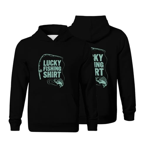 Kids Lucky Fishing Shirt Boys Girls Lightweight Kangaroo Pocket Fleece Hoodies
