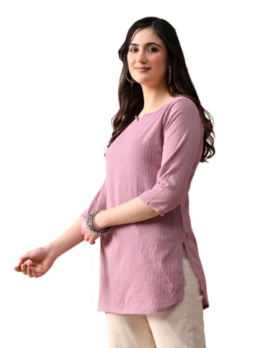 Image of Amazon Brand - Tavasya Women Pure Cotton Katha Plain Short Regular Fit Kurti |Short Top| Solid Casual Tunic