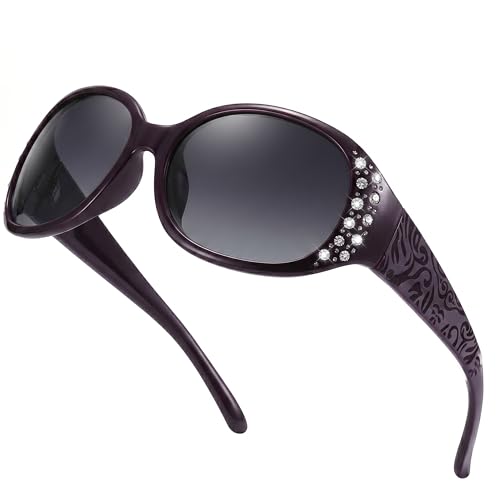 Image of LVIOE Polarized Sunglasses for Women Rhinestone Design Wrap Around Shades