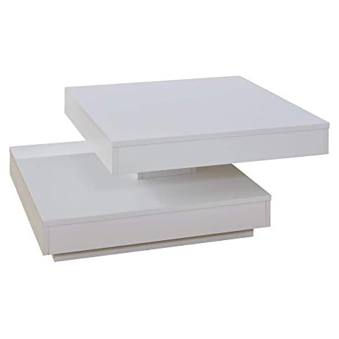 Furnline Living Room Coffee Table With Rotating Tabletop, Universal, White, 70 x 35 x 70 cm Cover