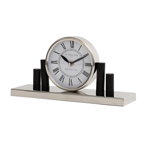 Image of Decor de Maison Brings Handcrafted Harbor Hour Table Clock for KidsRoom, Living & Bed Room, Study Table, Office|Classic Non-Ticking Tabletop Battery Operated Analog Desk Clock in Silver (28x15x8cm)