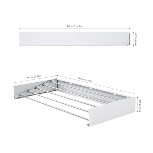 Warmiehomy Wäscheständer Wandmontage,80 cm Wäscheständer Ausziehbar Wand Wäschetrockner mit 5 Aluminiumstangen,Clothes Drying Rack für drinnen und draußen,Tragkraft bis zu 25 kg