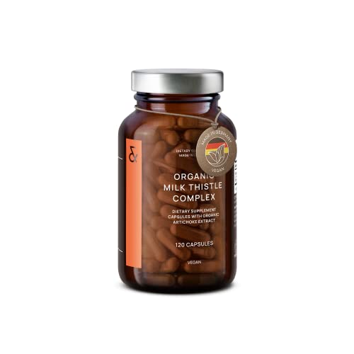 Cardo Mariano y Alcachofa Orgánicos - Rico en Silimarina y Amargos - Suplemento de Apoyo Hepático + Detox - 120 Cápsulas = Suministro de 60 Días - Vegano - Sin OGM
