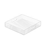 MAONAME Acrylic Serving Tray with Handles, 10"X10" Rectangular Clear Tray, Ottoman Decorative Trays, Coffee Table Trays for Countertop, Living Room, Office