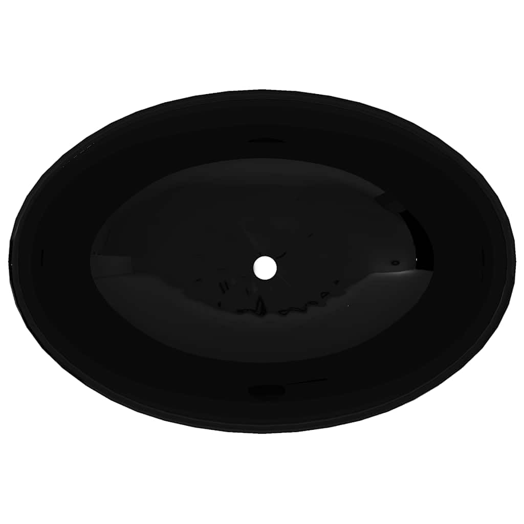 Keramik Waschtisch Waschbecken Oval Schwarz 40 x 33 cm Aufsatzbecken für Badezimmer Gäste WC mit Ablauf 4,5 cm Modernes Design Handwaschbecken Sanitärarmatur