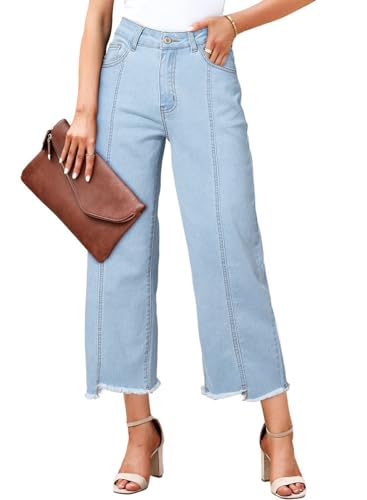 Image of Sidefeel Women's Jeans High Waisted Wide Leg Loose Fit Straight Leg Zimbaplatinum Cropped Denim Pants