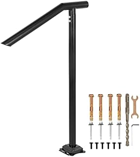 Happybuy 1-3 Step Handrail, Black Steel Railing for Steps 330LBS Capacity Stair Handrail Baking Varnish Metal Handrail for Stairs Stylish Handrails for Outdoor Steps with Expansion Bolts & Drill Bit
