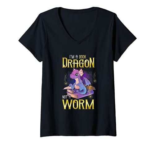Femme I'm a Book Dragon, Not a Worm! Cadeau amusant pour amateur de livre T-Shirt avec Col en V