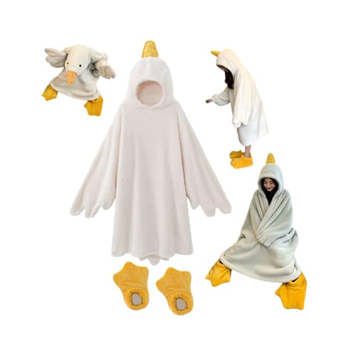 HWDUJ Kids Duck PajamasFunny Goose Costume Hoodie Blanket Soft Wearable Animal Onesie for Kids with Sleeves&Feet Slippers (US Alpha Medium Regular white)
