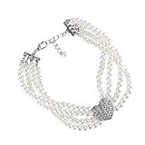 Totority Collar de Perlas para Mascotas Cuatro Hileras en Forma de Corazón, Accesorio de Cristal y Perlas Artificiales, Adecuado para Cumpleaños y Bodas de Mascotas