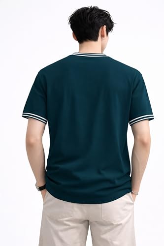 Image of London Hills Men's Solid Round Neck t Shirt for man | Tshirt for man | Mens Tshirt | t Shirt | Tshirts for Men,| Men t-Shirts with Contrast Tipping | Round Neck t Shirts for menn