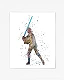 Luke SkyWalker Prints, Star Wars Watercolor, Nursery Wall Poster, Holiday Gift, Kids and Children Artworks, Digital Illustration Art