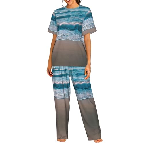 Pyjama confortable manches courtes ensemble détente femme imprimé sable maison 3XL