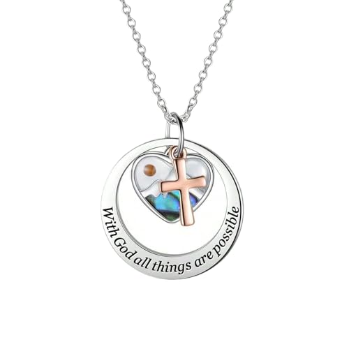 OIDEA Christian Cross Mustard Seed Necklace: Colorful Abalone Shell Faith Necklace Stainless Steel Moutain Range Necklaces Jewelry Gifts for Women and Men