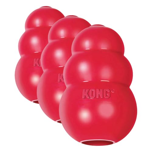 Image of KONG Classic Stuffable Dog Toy - Fetch & Chew Toy for Dogs - Treat-Filling Capabilities & Erratic Bounce for Extended Play Time - Durable Natural Rubber Material - for Large Dogs (Pack of 3)