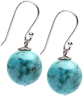 TreasureBay Handmade Women's Natural Gemstone Sterling Silver Dangle Drop Earrings 12mm Ball Beaded Earrings | Gift for Women, Girls (Blue Turquoise)