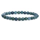 Amandastone Natural A Grade Moss Agate 6mm Round Beads Stretch Bracelet 7 Inch