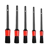 KongJies Car Detailing Brush, 5Pcs Automotive Clean Wheels Interior Exterior Leather Air Vents Emblems Brushes(Black)