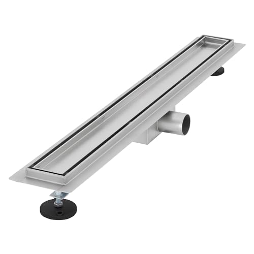 LuxeBath Canaletta per Doccia 70 cm 2 in 1 Drenaggio Piastrellabile in Acciaio Inossidabile Canalina Scarico a Pavimento per Bagno Set Completo di Fissaggio Sifone a Canale con Filtro per Capelli