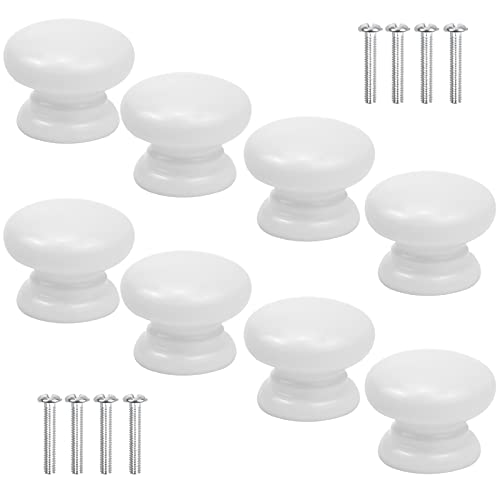 smatime 8 Pcs Bouton de Meubles, 33mm Blanc Boutons de Porte en Bois Rond Boutons de Tiroir Unique Trou Boutons de Porte Solide avec 9 vis pour Placard Armoire Cuisine Chambre d'Enfant