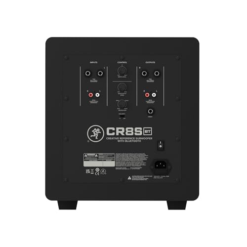 mackie cr8sbt 8 powered subwoofer with desktop remote bluetooth trs rca crossover and polarity controls compatible with cr series powered studio monitors